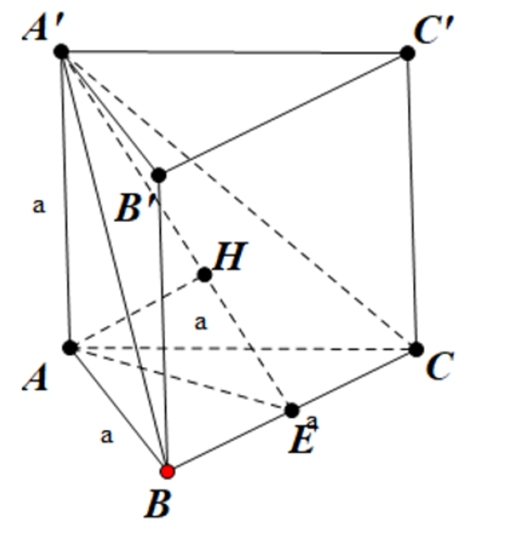 Cho hình lăng trụ tam giác đều ABC.A'B'C' có tất cả các cạnh bằng a. Khoảng cách từ A đến mặt phẳng (A'BC) bằng (ảnh 1)