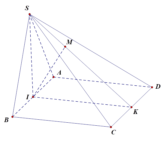 Cho hình vuông ABCD cạnh a, gọi I,K lần lượt là trung điểm các đoạn thẳng AB,CD. Trên đường thẳng vuông góc với mặt phẳng (ABCD) tại điểm I lấy điểm S, sao cho tam giác SAB đều.  a) Xác định và tính góc giữa đường thẳng SD với mặt phẳng (SAB). (ảnh 1)