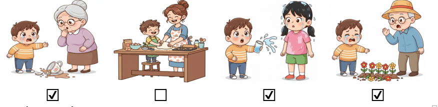 a) Đánh dấu ☑ vào hình ảnh có chứa lỗi lầm của em với ai đó. (ảnh 2)