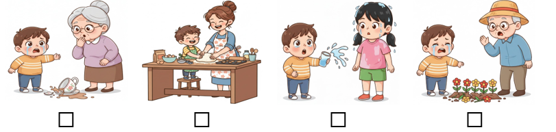 a) Đánh dấu ☑ vào hình ảnh có chứa lỗi lầm của em với ai đó. (ảnh 1)