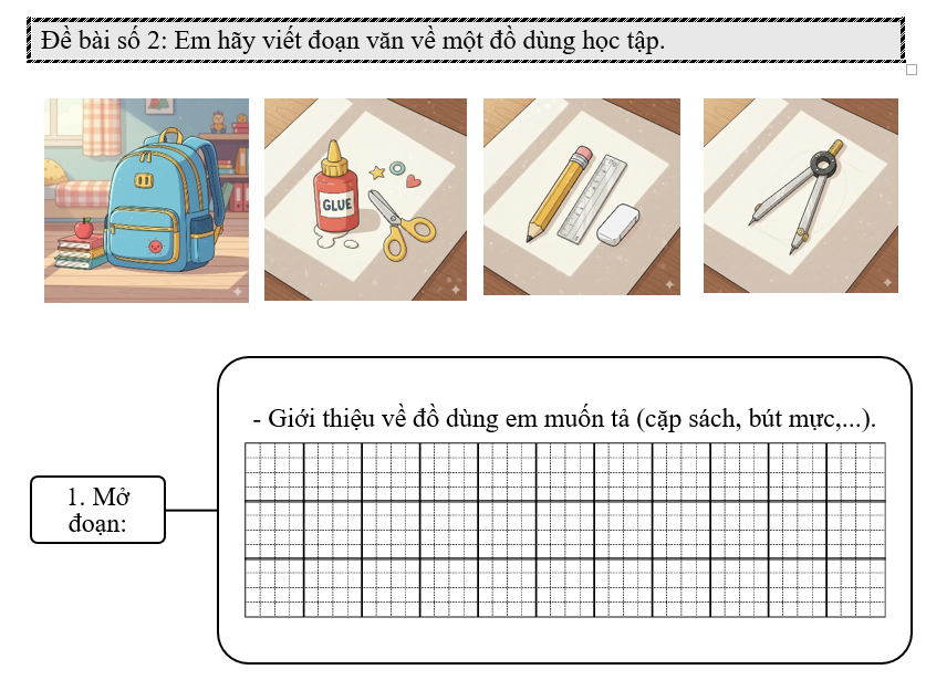 Đề bài số 2: Em hãy viết đoạn văn về một đồ dùng học tập. (ảnh 1)