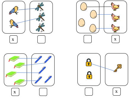 Nối rồi đánh dấu x vào nhóm ít hơn (theo mẫu): (ảnh 2)