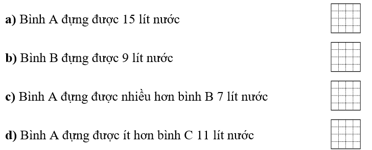 Đúng ghi Đ, sai ghi S. a) Bình A đựng được 15 lít nước (ảnh 2)