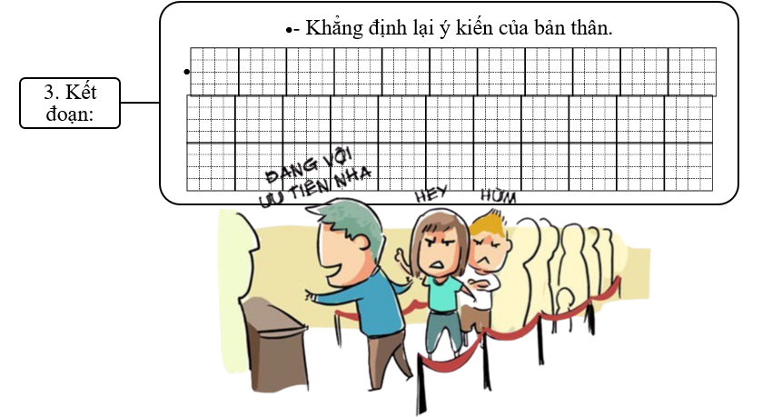 Đề bài số 2: Em hãy viết đoạn văn nêu ý kiến phản đối hiện tượng chen lấn khi xếp hàng. (ảnh 4)
