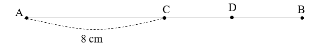 Cho C là trung điểm của đoạn thẳng AB, đoạn thẳng AC = 8 cm. D là trung điểm (ảnh 1)