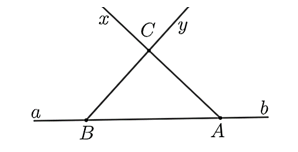 Cho đường thẳng ab. Lấy hai điểm A,B thuộc đường thẳng ab (ảnh 1)