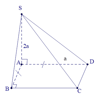 Cho một hình chóp S.ABCD có đáy ABCD là hình vuông cạnh a, cạnh bên SA vuông góc với đáy, SA = 2a, thể tích của khối chóp là V. Khẳng định nào sau đây đúng ? (ảnh 1)