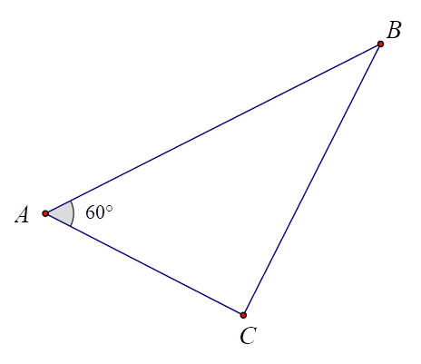 Hai chiếc tàu thủy cùng xuất phát từ một vị trí A, đi thẳng theo hai hướng tạo với nhau góc 60 độ. Tàu B chạy với tốc độ 20 hải lí một giờ. Tàu C chạy với tốc độ 15 hải lí một giờ. Sau hai giờ, hai tàu cách nhau bao nhiêu hải lí? (ảnh 1)