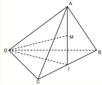 Cho tứ diện ABCD biết AB = BC = CA = 4 = AD = 4,DC = 6,BD = 7 (ảnh 1)