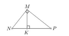 Cho tam gi&aacute;c MNP\) vu&ocirc;ng tại \(M\), đường cao \(MK\). Hệ thức n&agrave;o sau đ&acirc;y sai? (ảnh 1)