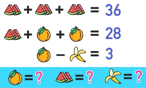 A math game with fruits and numbers

Description automatically generated