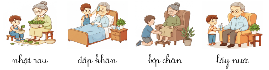 a) Kể tên những việc làm trong tranh dưới đây. (ảnh 2)