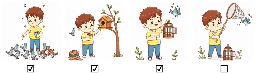 a) Đánh dấu ☑ vào những hoạt động em nên làm để bảo vệ loài chim. (ảnh 2)