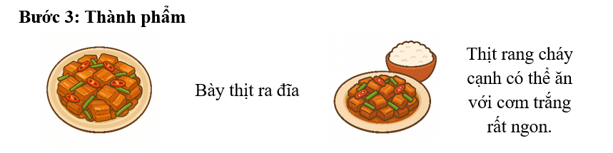 Đề bài số 2: Dựa vào hình ảnh dưới đây hoàn thành hướng dẫn cách làm món thịt rang cháy cạnh đơn giản tại nhà.    (ảnh 4)