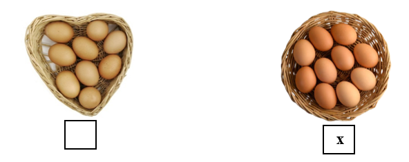 Đánh dấu x vào ô trống bên dưới rổ có 10 quả trứng: (ảnh 2)
