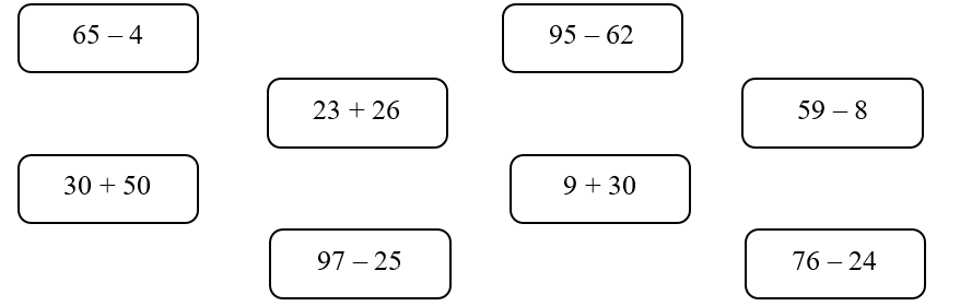 Tô màu vào phép tính có kết quả lớn hơn 54. (ảnh 1)