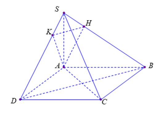 Cho hình chóp S.ABCD có đáy ABCD là hình vuông, hai mặt bên (SAB) và (SAD) vuông góc với mặt đáy. AH, AK lần lượt là đường cao của tam giác SAB, SAD. Mệnh đề nào sau đây là sai? (ảnh 1)