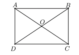 Cho hình chữ nhật \(ABCD.\) Gọi \(O\) là giao điểm của hai đường chéo. (ảnh 1)