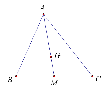 Cho tam giác \(ABC\) có \(G\) là trọng tâm, \(M\) là trung điểm của \(BC\). Đẳng thức nào sau đây là đúng? (ảnh 1)