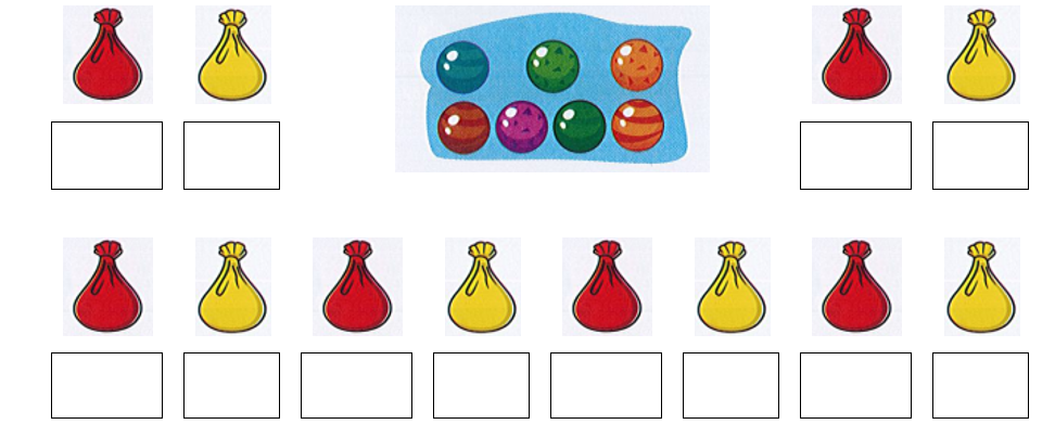 Hãy xếp 7 viên bi vào hai túi theo các cách khác nhau: (ảnh 1)