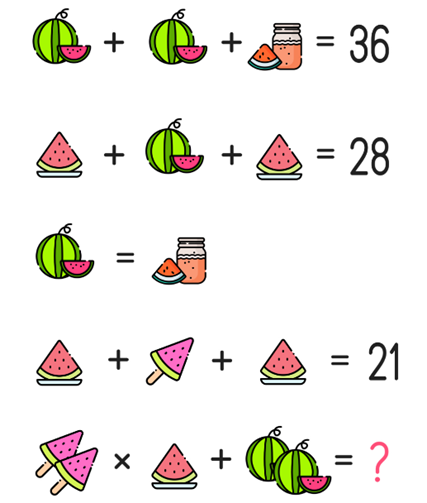 A math game with watermelon and watermelon

Description automatically generated