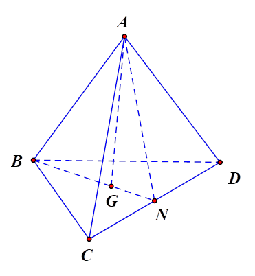 Cho tứ diện ABCD. Gọi N là trung điểm của CD, gọi G là trọng tâm của tam giác BCD. Giao tuyến của hai mặt phẳng (ACD) và (GAB) là (ảnh 1)