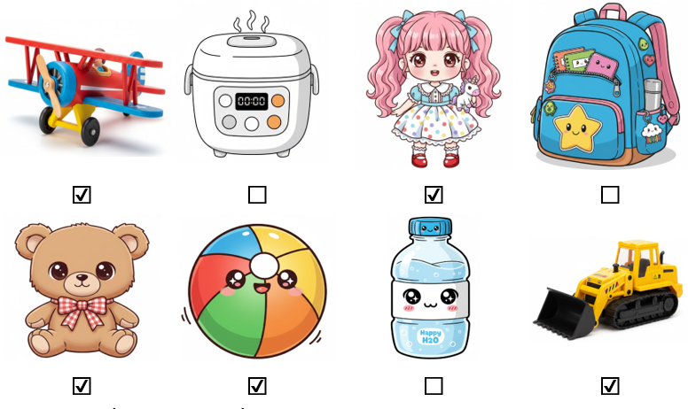 a) Đánh dấu ☑ vào các hình có đồ chơi. (ảnh 2)