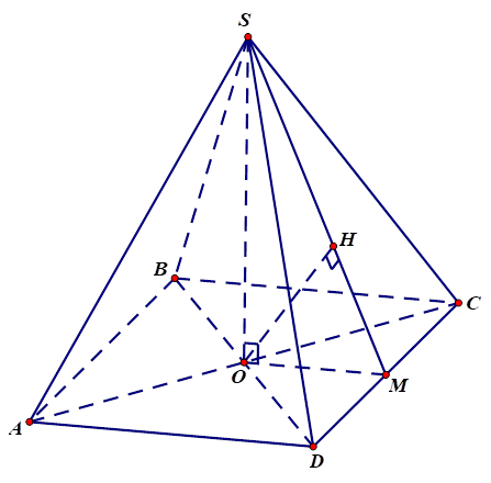 Cho hình chóp S.ABCD có ABCD là hình vuông tâm O cạnh a. Tính khoảng cách giữa SC và AB biết rằng SO = a và vuông góc với mặt đáy của hình chóp. (ảnh 1)