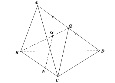 Cho tứ diện ABCD. Gọi G là trọng tâm tam giác ABD và N là điểm thuộc BC sao cho NB = 2Nc (ảnh 1)