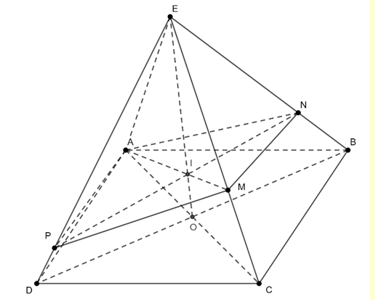 Cho hình chóp đều S.ABCD có tất cả các cạnh bằng 2a, điểm M thuộc cạnh SC sao cho SM = 2MC (ảnh 1)