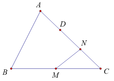 Cho tam giác \(ABC\), \(M\) là trung điểm của cạnh \(BC\), điểm \(N\) nằm trêm cạnh (ảnh 1)