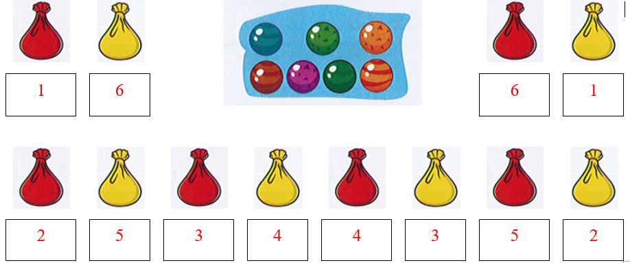 Hãy xếp 7 viên bi vào hai túi theo các cách khác nhau: (ảnh 2)