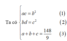 Cho bốn số a,b,c,d theo thứ tự đó tạo thành cấp số nhân với công bội khác 1 (ảnh 1)