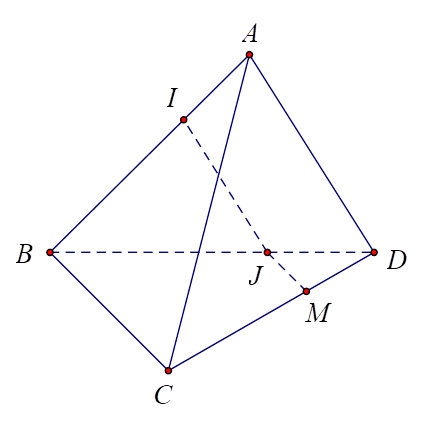 Cho tứ diện ABCD. Điểm I thuộc cạnh AB sao cho IB = 2IA. Gọi (alpha ) là mặt phẳng qua I và song song với AD và BC. Giả sử (alpha) cắt CD tại M. Khi đó DC/MD bằng bao nhiêu? (ảnh 1)