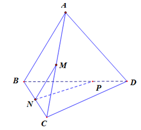 Cho tứ diện ABCD. Gọi M,N lần lượt là trung điểm của AC và BC (ảnh 1)