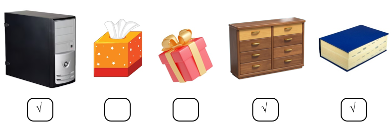 Điền dấu √ vào ô trống dưới đồ vật có dạng khối hộp chữ nhật: (ảnh 2)