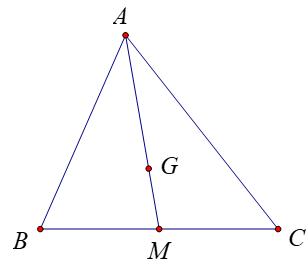 Cho tam giác \(ABC\) có \(G\) là trọng tâm, \(M\) là trung điểm của \(BC\). Đẳng thức nào sau đây là đúng? (ảnh 1)
