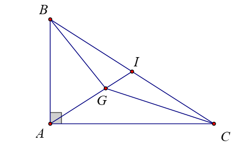 Gọi \(G\) là trọng tâm tam giác vuông \(ABC\) với cạnh huyền (ảnh 1)