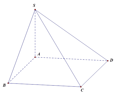 Cho hình chóp S.ABCD có đáy ABCD là hình chữ nhật, SA vuông góc (ABCD), AB = a và SB = căn bậc hai 2 a. Khoảng cách từ điểm S đến mặt phẳng (ABCD) bằng  (ảnh 1)