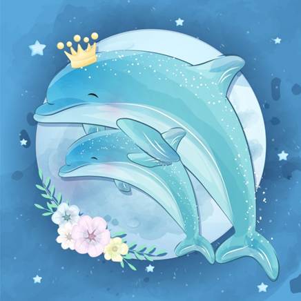 A couple of dolphins with a crown and flowers
AI-generated content may be incorrect.