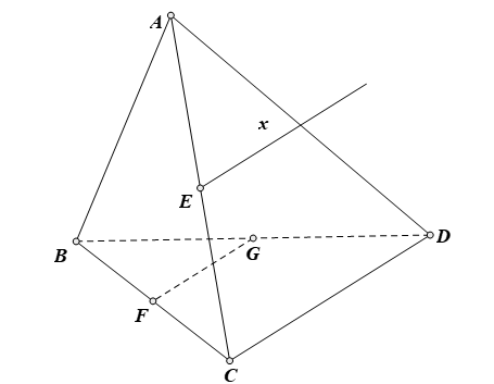 Cho tứ diện ABCD. Gọi E,F,G lần lượt là trung điểm của các cạnh AC,BC,DB\ (ảnh 1)