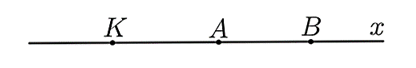 Cho điểm \(B\) thuộc tia \(Ax.\) Lấy điểm \(K\) thuộc tia đối của tia \(Ax.\) Khi đó: (ảnh 1)