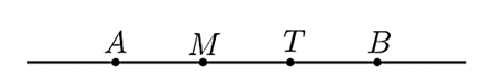 Cho đường thẳng \(MT.\) Lấy điểm \(A\) thuộc đường thẳng \(MT\) sao cho (ảnh 1)