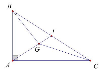Gọi \(G\) là trọng tâm tam giác vuông \(ABC\) với cạnh huyền (ảnh 1)