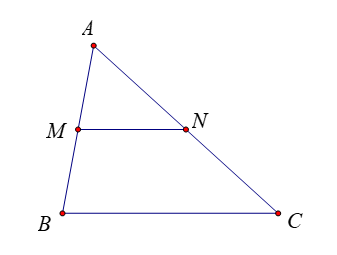 Cho tam giác \(ABC\). Gọi \(M,N\) lần lượt là trung điểm của \(AB\) và \(AC\) (ảnh 1)