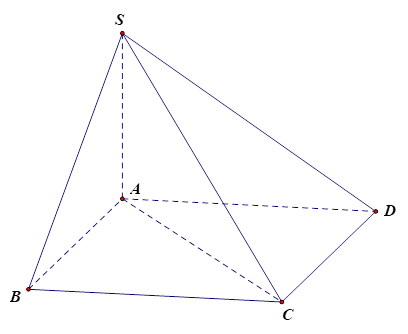Cho hình chóp S.ABCD có ABCD là hình vuông cạnh a. SA = a căn bậc hai  2 và SA vuông góc (ABCD). Tính góc giữa \(SC\) và mặt phẳng (ABCD). (ảnh 1)