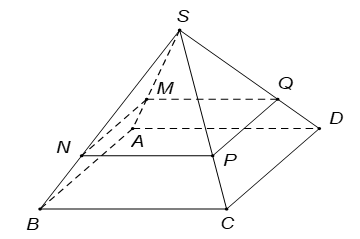 Cho hình chóp S.ABCD có đáy ABCD là hình thoi, M là điểm trên SA sao cho (ảnh 1)