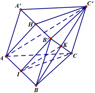 Cho hình lăng trụ ABC. A'B'C'). Gọi H là trung điểm của A'B' (ảnh 1)