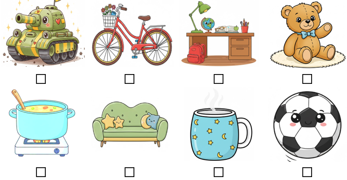 a) Đánh dấu ☑ vào những vật dụng là đồ chơi. (ảnh 1)