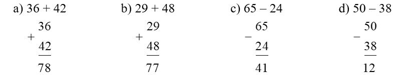 Đặt tính rồi tính. a) 36 + 42 (ảnh 2)